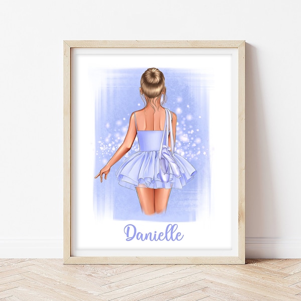 Personalized Ballerina Print, Ballerina Gifts for Girls, Nursery Wall Art Decor, Printable Ballet Dancer Painting