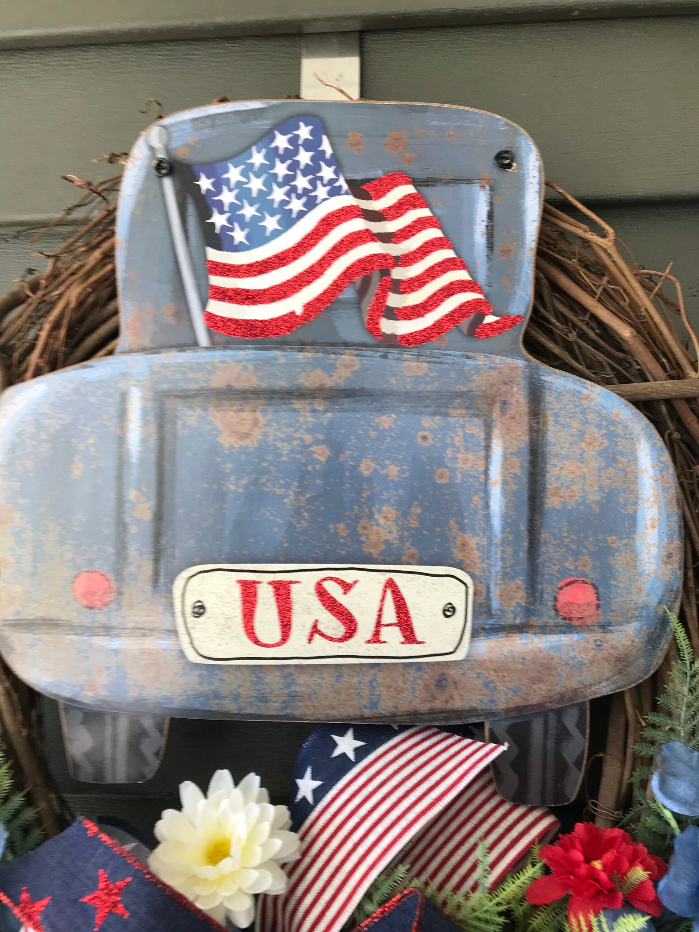 USA Truck Grapevine Wreath Grapevine Wreath Red White and Etsy