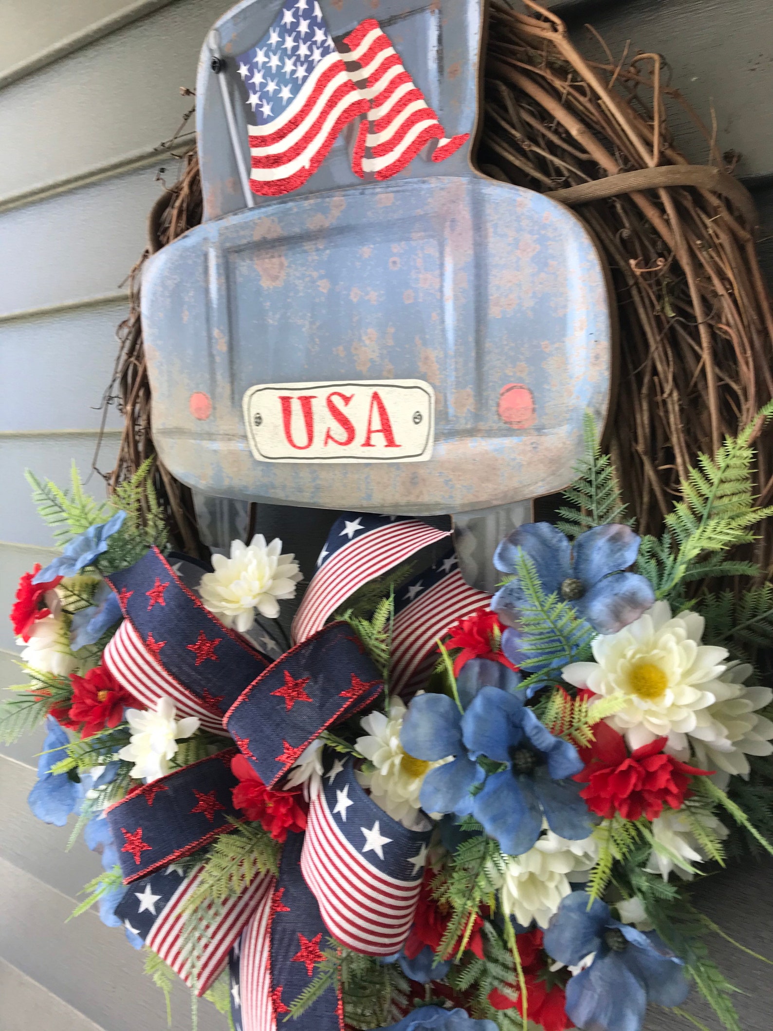 USA Truck Grapevine Wreath Grapevine Wreath Red White and Etsy