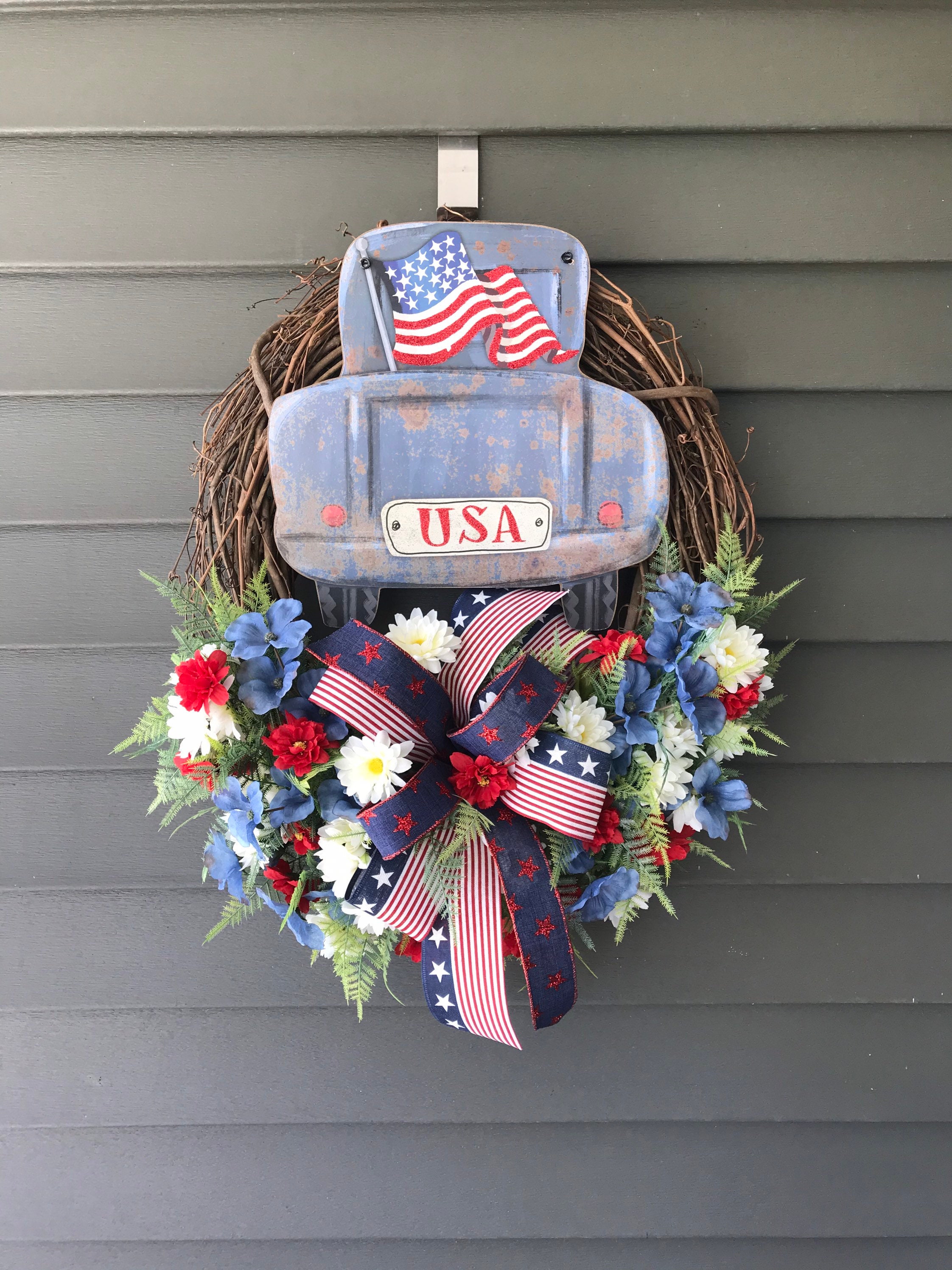 USA Truck Grapevine Wreath Grapevine Wreath Red White and Etsy