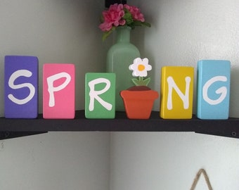 SPRING "FLOWER" BLOCKS - Spring Decor, Spring Decorating, Wood Spring Sign, Wood Spring Blocks, Flower Decor