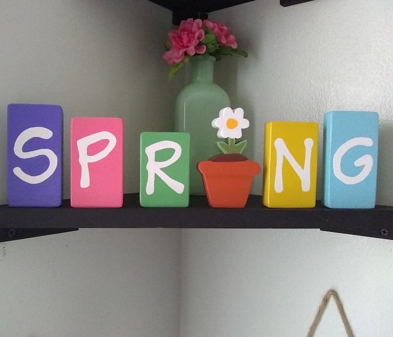SPRING FLOWER BLOCKS Spring Decor, Spring Decorating, Wood Spring Sign, Wood Spring Blocks, Flower Decor image 1