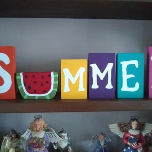 SUMMER "WATERMELON" BLOCKS - Summer Decor, Summer Decorating, Kitchen Decor, Summer Wood Blocks, Wood Summer Decor, Gifts for the Cook