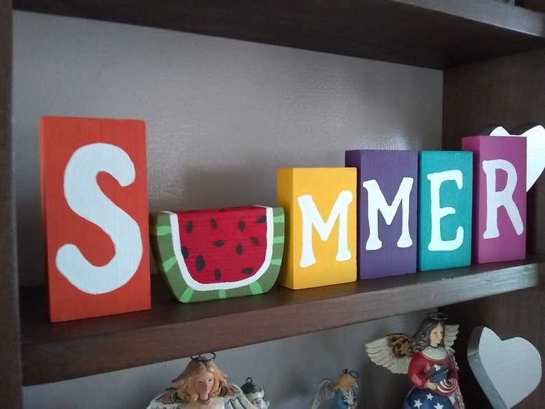 SUMMER WATERMELON BLOCKS Summer Decor, Summer Decorating, Kitchen Decor, Summer Wood Blocks, Wood Summer Decor, Gifts for the Cook image 2
