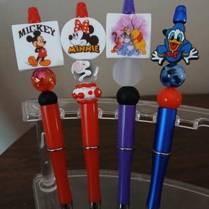 DISNEY CHARACTERS Beaded Focal Pens - Focal Pens, Disney, Beaded Pens, Mickey Mouse, Minnie Mouse, Winnie the Pooh, Kids, School Supplies