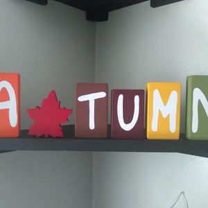 AUTUMN &quot;LEAF&quot; BLOCKS - Fall Decor, Autumn Decorations, Halloween Decor, Thanksgiving, Fall Mantle Decor, Autumn Wood Sign, Fall Wood Blocks