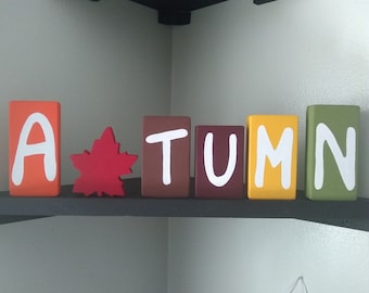 AUTUMN "LEAF" BLOCKS - Fall Decor, Autumn Decorations, Halloween Decor, Thanksgiving, Fall Mantle Decor, Autumn Wood Sign, Fall Wood Blocks