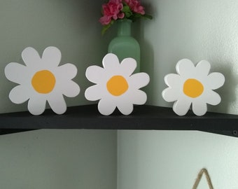 3PC. DAISY FLOWER Blocks - Spring Decor, Summer Decor, Flower Decor, Spring Wood Blocks, Tiered Tray Decor, Farmhouse Decor