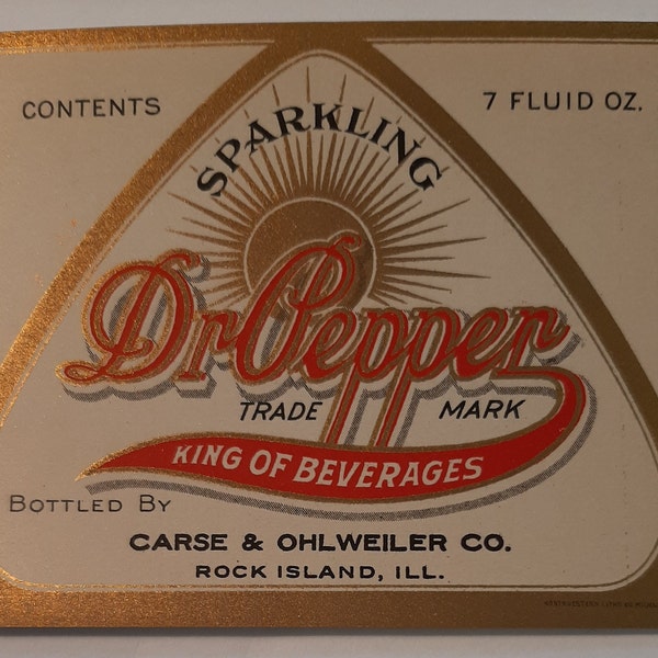 Vintage soda pop bottle label DR PEPPER King of Beverages slogan