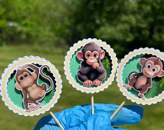 Handcrafted Monkey Cupcake Toppers – Jungle Safari Birthday Party Decorations
