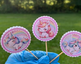 Unicorn Cupcake Toppers, Unicorn Birthday Party Decorations, Magical Birthday Cupcake Picks, Rainbow Party Decor, Unicorn Decorations