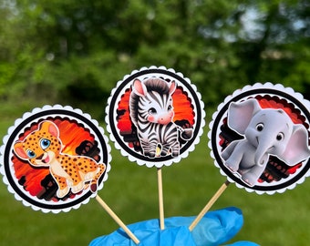 Safari Cupcake Toppers – Jungle Animals, Birthday Party Decor, Baby Shower Lion Giraffe Elephant