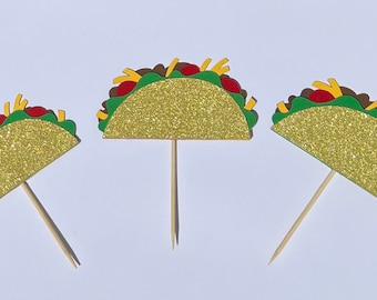 Taco Cupcake Toppers – Fiesta Birthday Party Decorations (Set of 12)