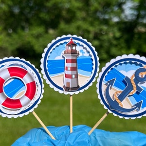 Nautical Theme Cupcake Toppers (3D)