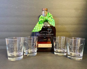 University of Texas at Austin Longhorns UT Hand Etched Glasses (Set of 4)