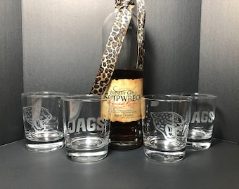 Jacksonville Jaguars Hand Etched Glasses (Set of 4)