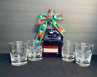 University of Michigan Wolverines Hand Etched Glasses (Set of 4)