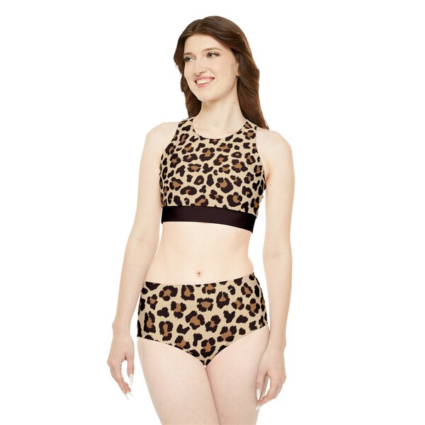 Leopard print swimwear sporty bikini set