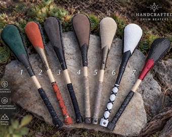 Shamanic Drum Beater: Hornbeam Wood, Calf Leather (16.5/17")