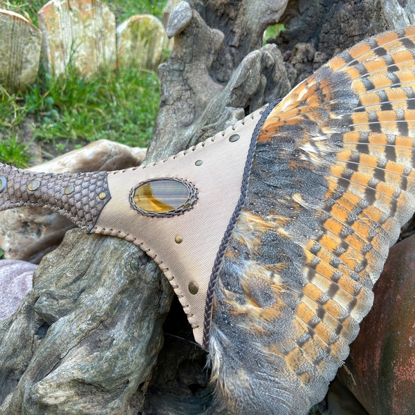 Owl Wing, 19" Barn Owl Smudge Fan,Shamanic Tool, Tigers Eye, Energy Cleansing,Owl Totem,Smudging,Ceremony, Ethically sourced