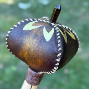 Large Shaman Rattle: Goat Skin, Pine Handle, Tigers Eye Point