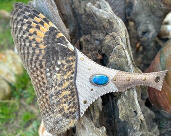 Owl Wing, 20" Long Eared Owl Smudge Fan,Shamanic Tool,Braid, Labradorite,Energy Cleansing,Owl Totem,Ceremony,Ethically Sourced