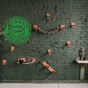 Solid pine cat wall furniture post, cat wall shelves set, cat bed, cat hammock, cat steps, bridge, scrathching post