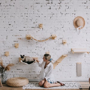 Cat wall furniture, wood cat wall mounted climbing shelves, cat playground post, cat jungle gym, cat Mother&#39;s Day lover gift