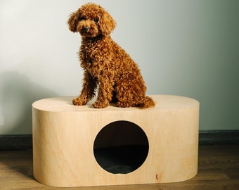 Small dog and puppy indoor crate furniture, cat house with pillow, wooden bed perch, modern cave post, pet sleeping place, Christmas gift