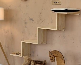 Large and big cat wall furniture stairs, cat climbing wall post, cat wall perch and ladder, wood bed, floating cat wall shelves