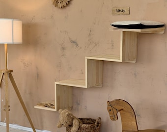 Large and big cat wall furniture ladder, cat climbing wall stairs post, wall tower perch and stairs, wall bed, floating shelves