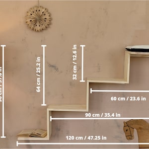 Grote en grote kattenmuurmeubels, kattenklimmuurpaal, kattenmuurstok en ladder, houten zwevende trappen en bed, zwevende kattenmuurplanken afbeelding 6