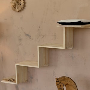 Maine coon large cat wood wall staircase ladder, climbing furniture post, cat wall perch and stairs, floating wall shelves, playground