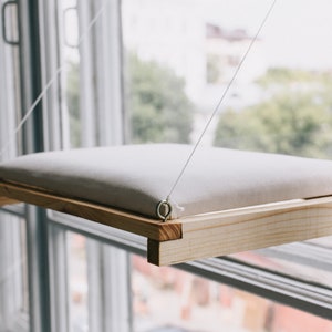 Wood cat window bed catio with cat pillow, cat furniture climb window hammock perch, cat lover Birthday gift