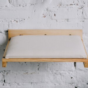 Lit pour chat en bois naturel, perchoir pour chat avec oreiller, meuble mural pour chat, cadeau d’amoureux des chats de Noël