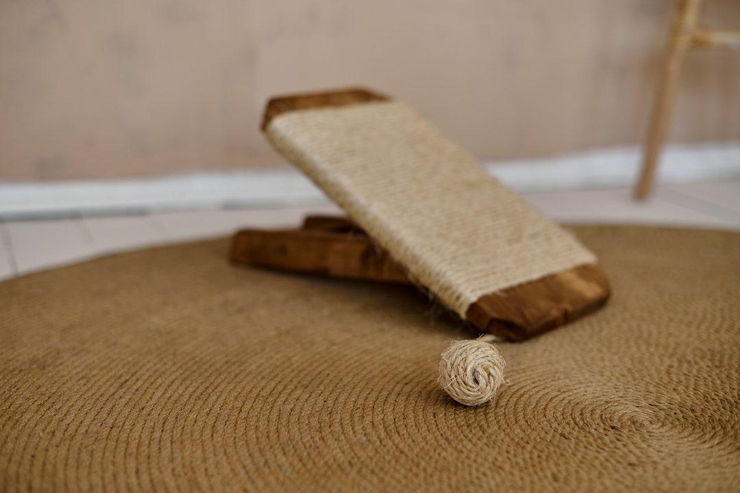 Wood Floor Cat Scratching Post With Toy Cat Scratcher Post Etsy