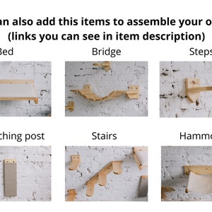 Grote en grote kattenmuurmeubels, kattenklimmuurpaal, kattenmuurstok en ladder, houten zwevende trappen en bed, zwevende kattenmuurplanken afbeelding 8