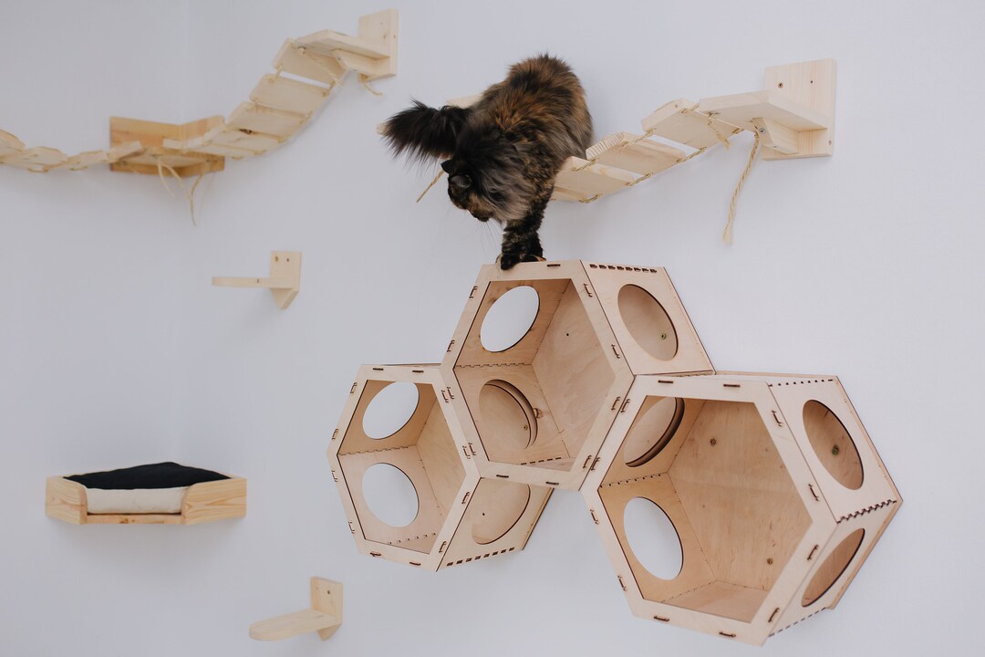 Cat Wall Shelves Extra Large Set, Cat Wall Furniture Tree Post, Cat ...