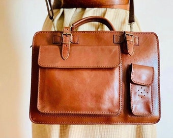 Handmade with love Messenger Bag Crossbody Handbag Genuine Leather Woman Man Bag Real Leather Handcrafted Bag Whiskey  Brown