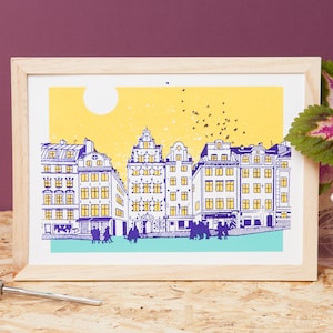 Stortorget (A5) - Screen printing Original Art Print Wall Decor Sweden Scandinavian Illustration Drawing poster - Gift for Stockholm lovers