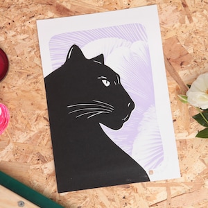 Jaguar - (A4) - Elegant Black Panther Silhouette Screen Print - Handcrafted Art - Limited Edition Wall Art for Animal Lovers