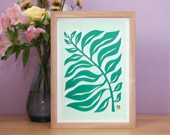 La feuille - (A4 21x30cm) - Leaf screenprint Original Fine Art Print Wall Decor serigraphy  Drawing Poster - Gift for plants lovers Ex