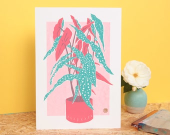 Begonia maculata- (A4 21x30cm) - Leaf screenprint Original Fine Art Print Wall Decor serigraphy  Drawing Poster - Gift for plants lovers!