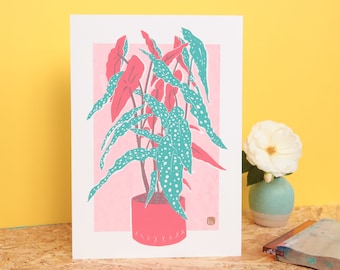 Begonia maculata- (A4 21x30cm) - Leaf screenprint Original Fine Art Print Wall Decor serigraphy  Drawing Poster - Gift for plants lovers!