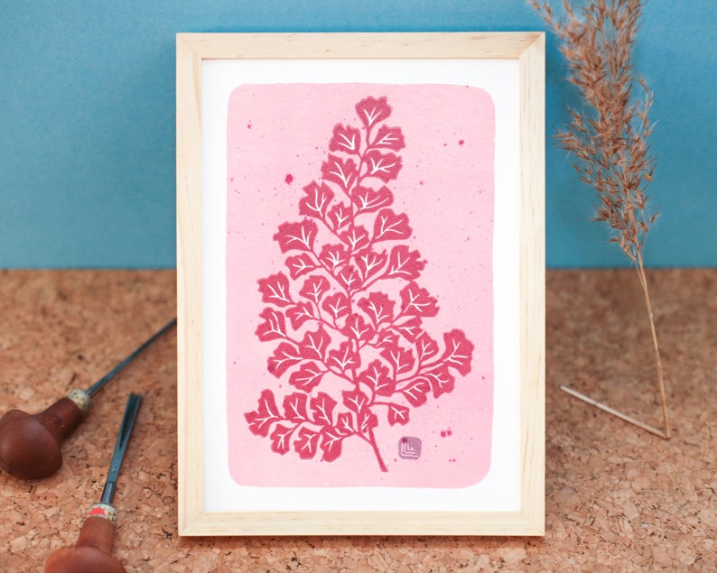 Capillaire A5-14,7x21 cm Maidenhair fern capillary Linocut Fine Art Print Wall Decor Linoprint Drawing Poster Gift for Plants lovers image 4