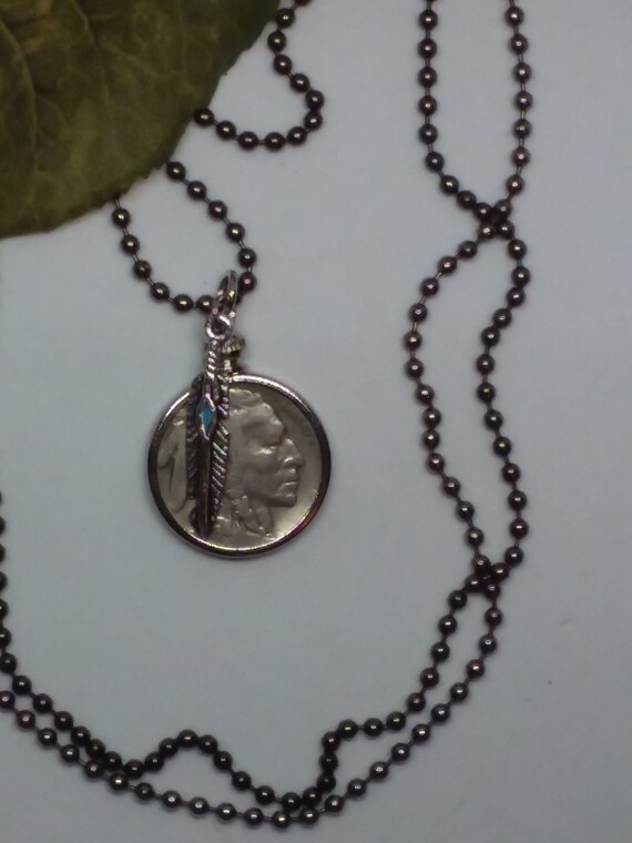 HANGING FEATHER--Give a quality unique gift!!! *BUFFALO NICKEL COIN NECKLACE!! 