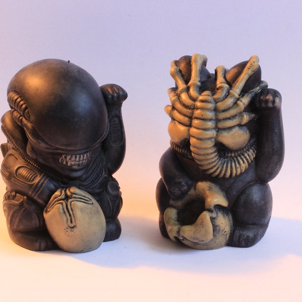 Maneki Monster Minis Doppelpack: Glückspilz Xeno + Unglückskatze (gemalt) - Glückskatze Maneki Neko Winkekatze Alien Facehugger