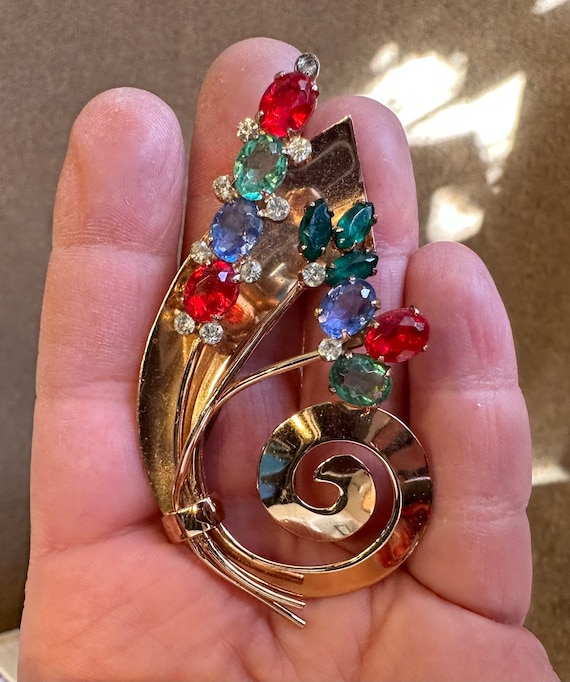Vintage Coro Craft Vermeil Sterling Rhinestone Brooch - Etsy