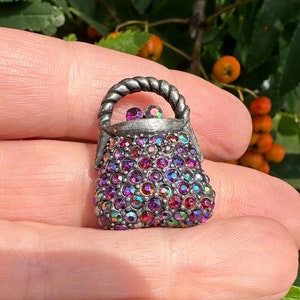 Vintage Jewelry Brooch Adorable Rhinestone Purse Silver Tone Pin
