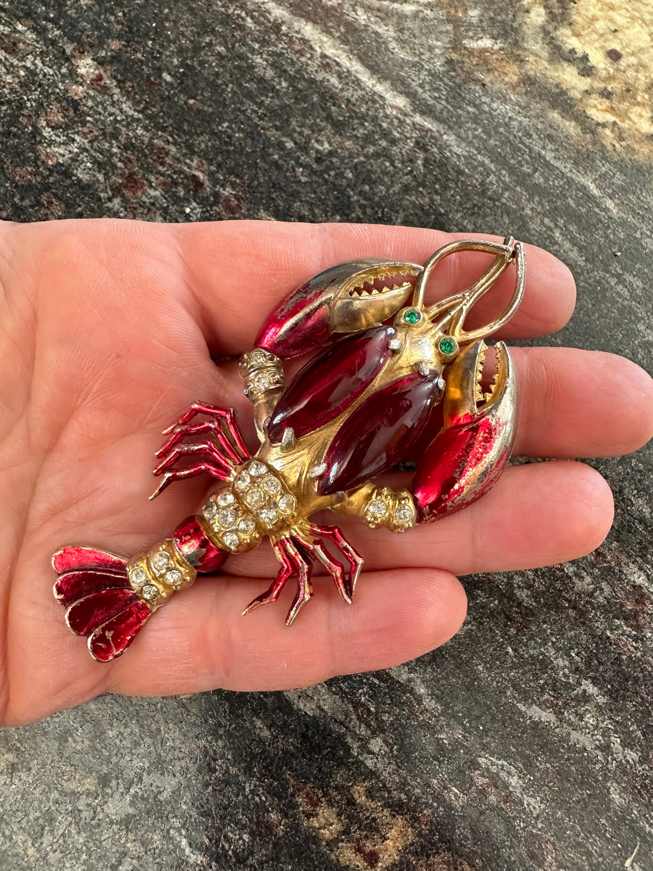 Vintage Jewelry Brooch Gorgeous Elsa Schiaparelli Red Lobster